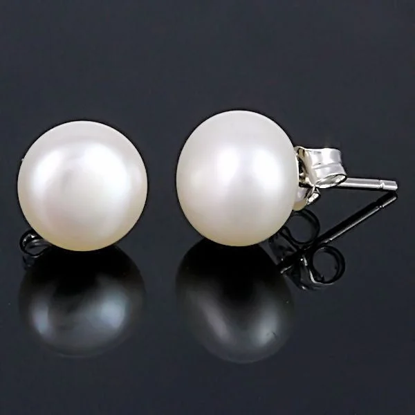 elegant earrings for women -Alida: 10mm Natural White Freshwater Pearl Stud Earrings 925 Silver