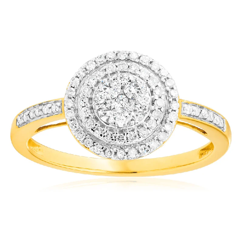 unique diamond engagement rings -9ct Yellow Gold 1/2 Carat Halo Diamond Ring