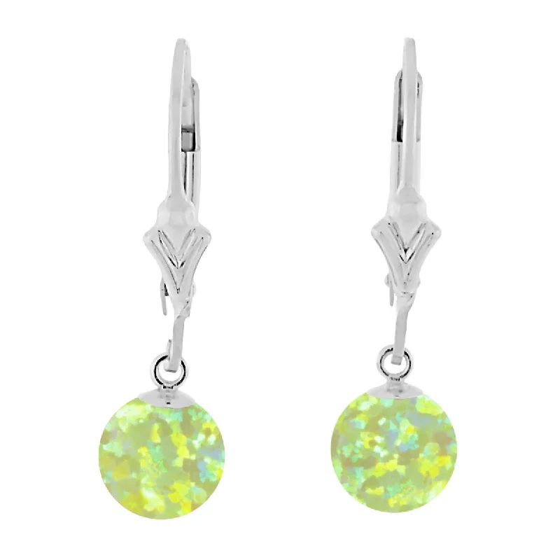 women’s stud earrings with diamonds -Aileen: Lime Green Created Australian Opal Ball Drop Leverback Earrings Sterling Silver