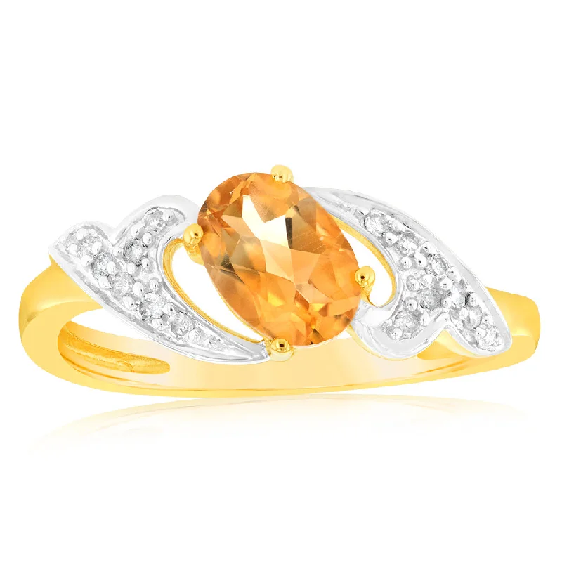 ruby engagement rings for women -9ct Yellow & White Gold Two Tone Natural Citrine And Diamond Ring