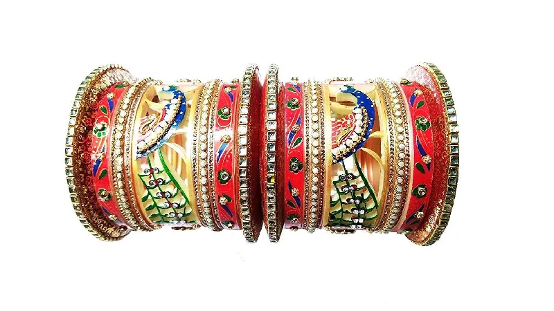 designer bracelets for women -Traditional Rajawada Bridal Chura, Peacock Cutting Design Rajputi Chuda Set for Girls / Women - Bridal Bangles Set