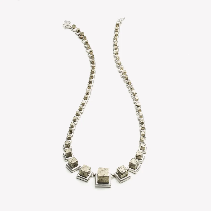 bridal diamond necklaces -GRADUATED CUBE NECKLACE - PYRITE