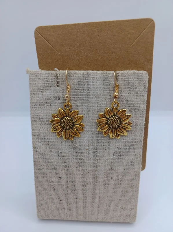 affordable earrings for women -Gold Sunflower Earrings