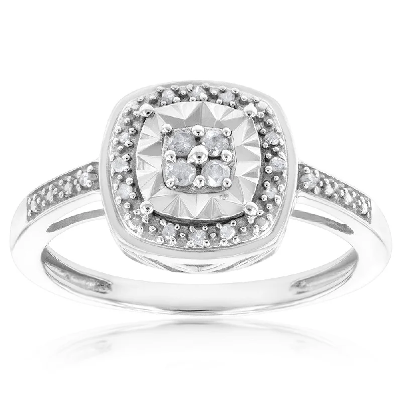 women’s three-stone engagement rings -Sterling Silver 1/10 Carat Diamond Ring