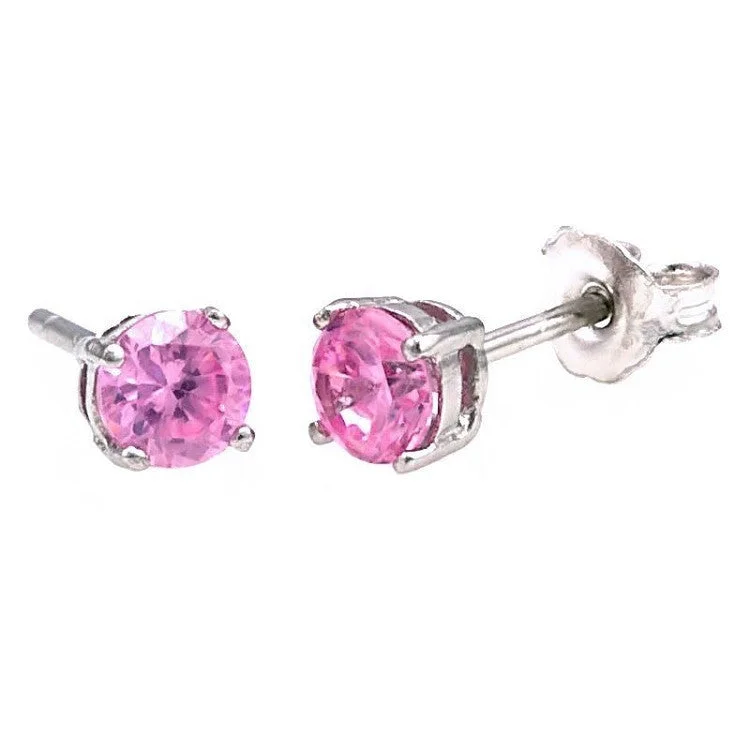 women’s rose gold earrings -Harlow: 4mm 0.5c Pink Sapphire Ice CZ Basket Set Stud Earrings 925 Silver