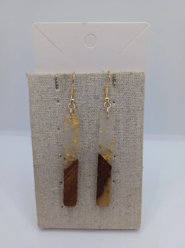 personalized earrings for women -Medium Brown Wooden & Golden Acrylic Earrings