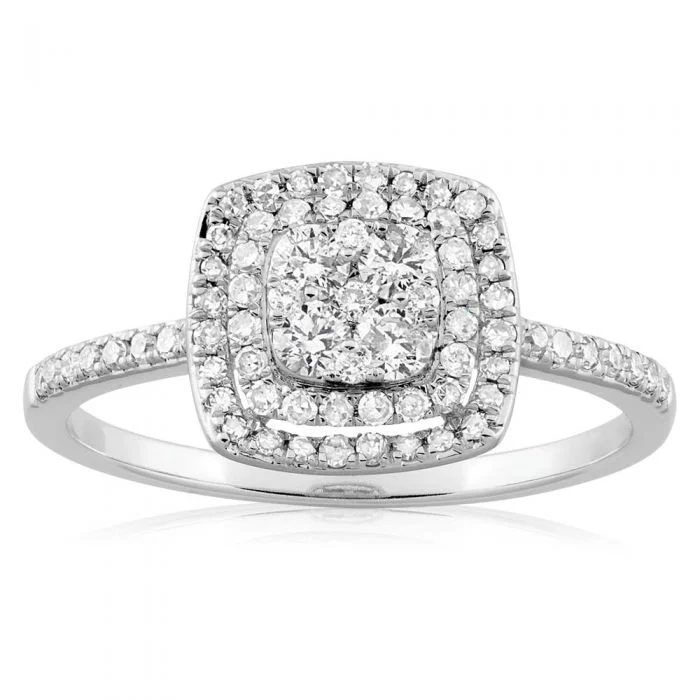 princess cut engagement rings for women -9ct White Gold 1/2 Carat Diamond Ring With 73 Brilliant Cut Diamonds