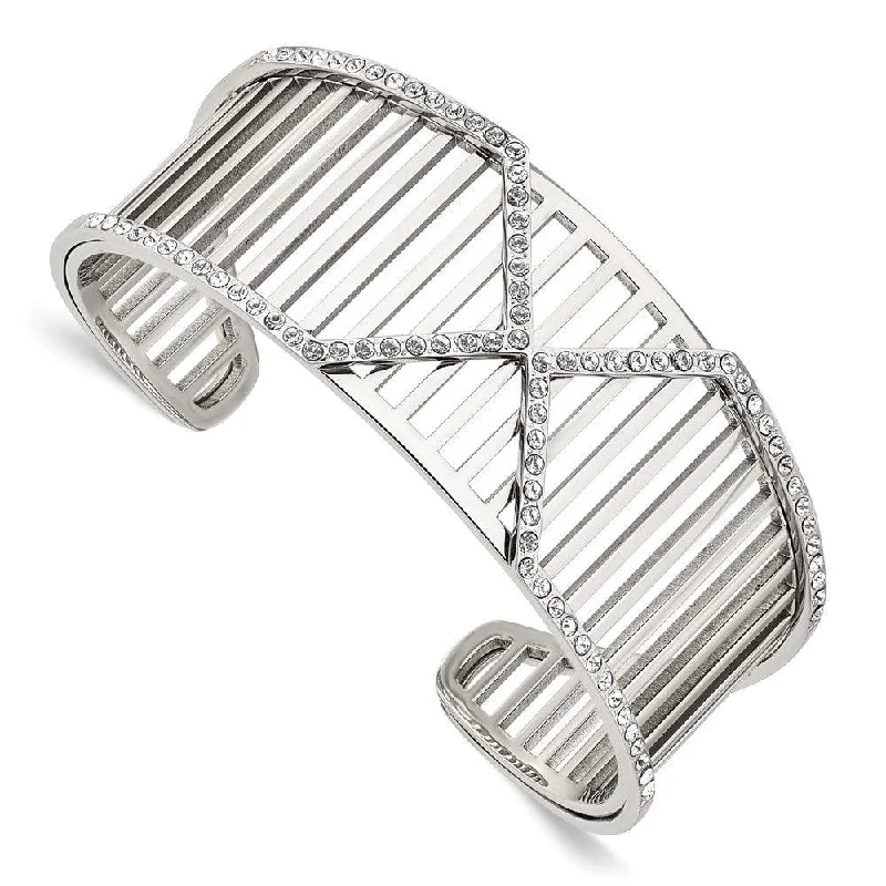 trendy bangles for women -Stainless Steel Polished with Swarovski Crystals X 25mm Cuff Bangle