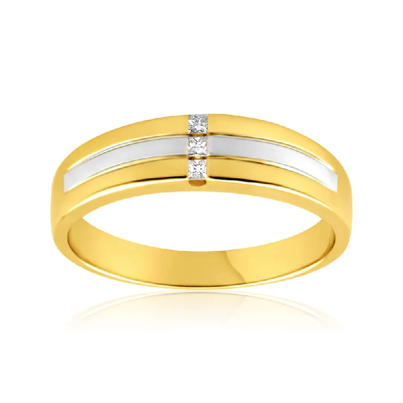 engagement rings with colored gemstones -9ct Yellow Gold Grooved Gents Diamond Ring