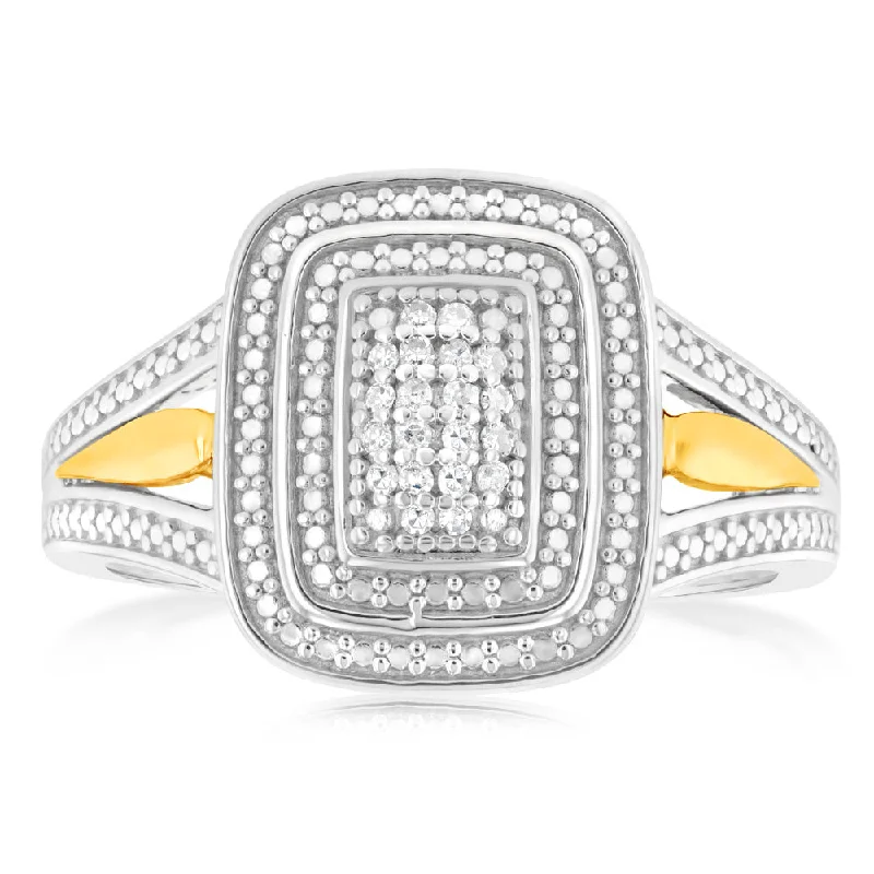 women’s engagement rings with diamonds -Sterling Silver & 9ct Yellow Gold Diamond Ring with 20 Brilliant Cut Diamonds