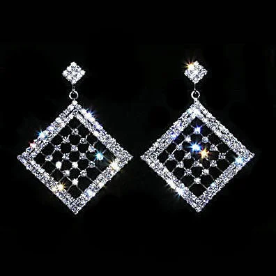 women’s ear piercings -Diamanto: Swarovski Crystal Rhinestone Diamond Cage Drop Post Earrings