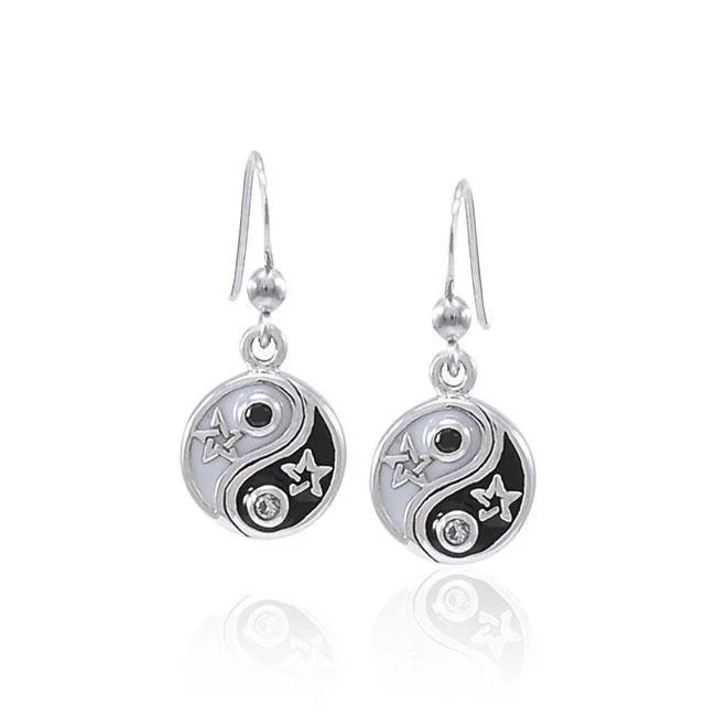 women’s hoop earrings with pearls -Star Yin Yang Silver Earrings TER1578