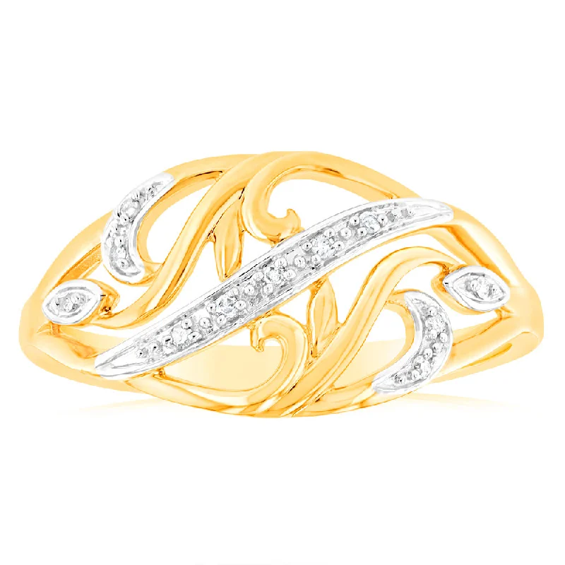 women’s vintage engagement rings with diamonds -9ct Yellow Gold Diamond Ring with 11 Brilliant Cut Diamonds