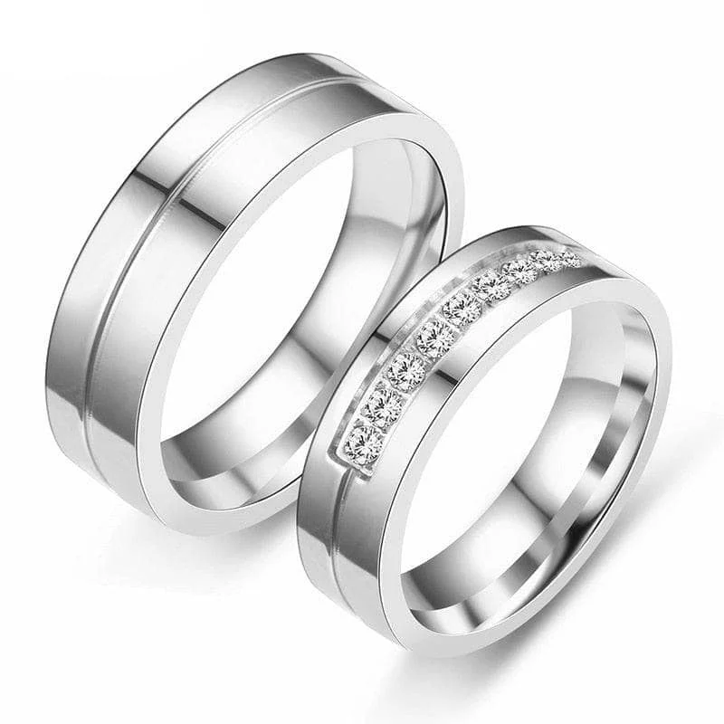 women’s sapphire rings -Romantic Round Diamond Couple Wedding Band