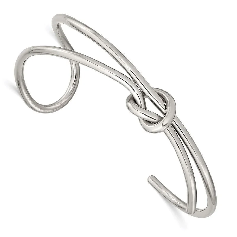 affordable bangles and bracelets for women -Stainless Steel Polished Knot Cuff Bangle