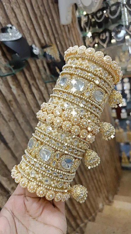 colorful bangles for women -Premium Pearls Kundan Bangles Indian Bridal Jewelry Timeless Elegance