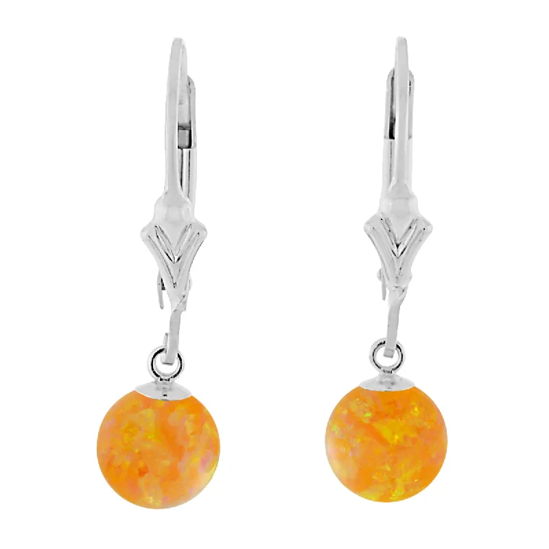 elegant earrings for women -Cira: Citrine Yellow Created Australian Opal Ball Drop Leverback Earrings 925 Sterling Silver