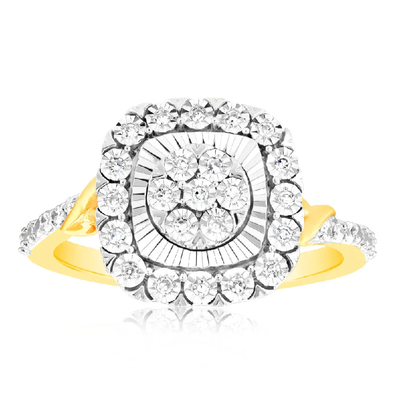 affordable engagement ring sets -1/10 Carat Luminesce Lab Grown Diamond Ring In 9ct Yellow Gold