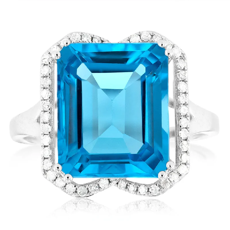 women’s trendy engagement rings -9ct White Gold Natural Blue Topaz And Diamond Ring