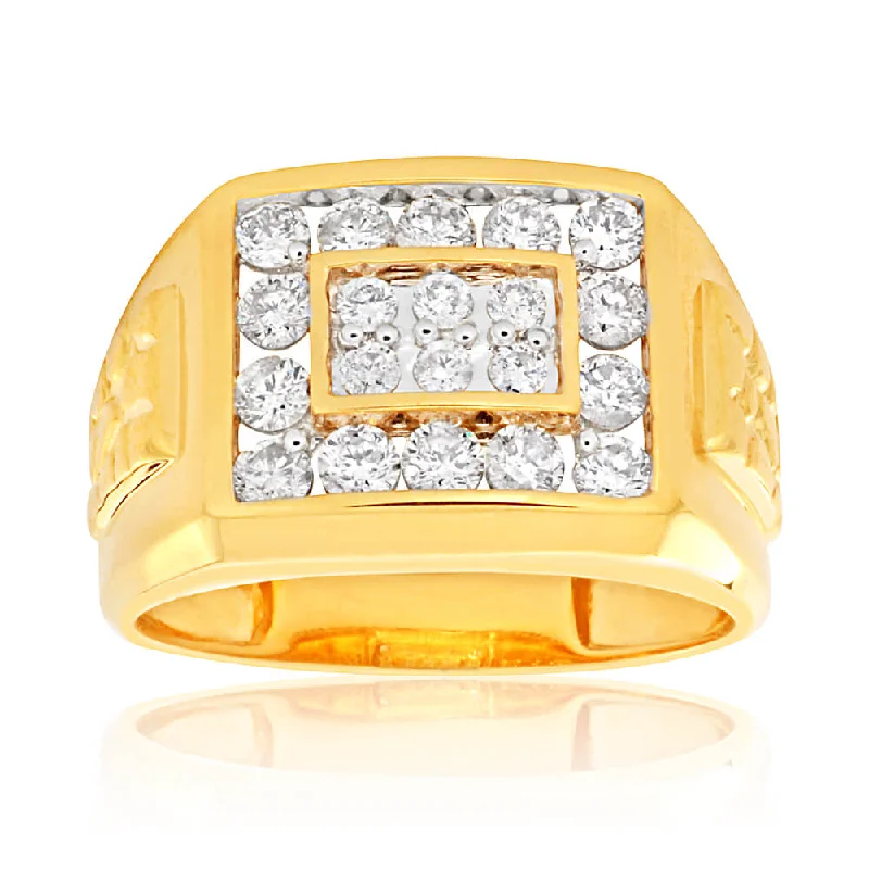 women’s three-stone engagement rings -9ct Yellow Gold 1 Carat Diamond Ring Set With 20 Brilliant Cut Diamonds