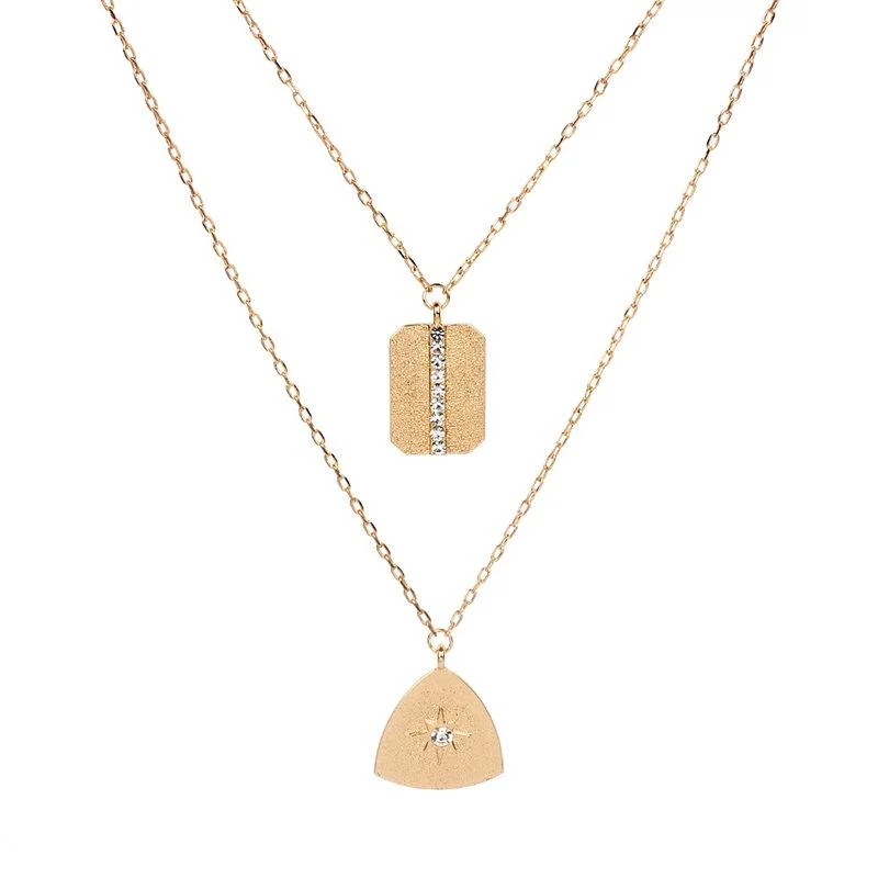 dainty gold necklaces for women -Unique Carved Card Layered Necklace