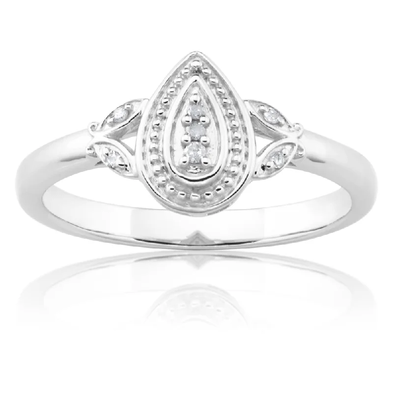 classic gold engagement rings -Sterling Silver Marquise Shaped Diamond Ring