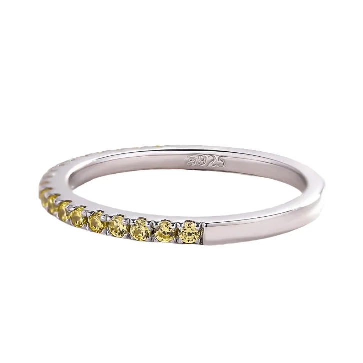 silver eternity bands for women -Elegant Half Eternity Light Yellow Sapphire Wedding Band