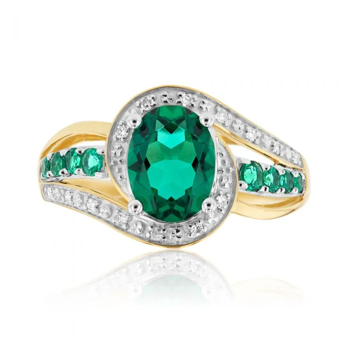 affordable sapphire engagement rings -9ct Yellow Gold Created Emerald and Diamond Ring