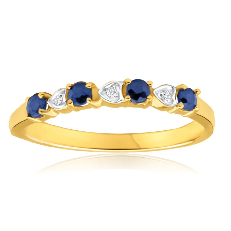 women’s three-stone engagement rings -9ct Yellow Gold Natural Black Sapphire and 3 x Diamond Ring