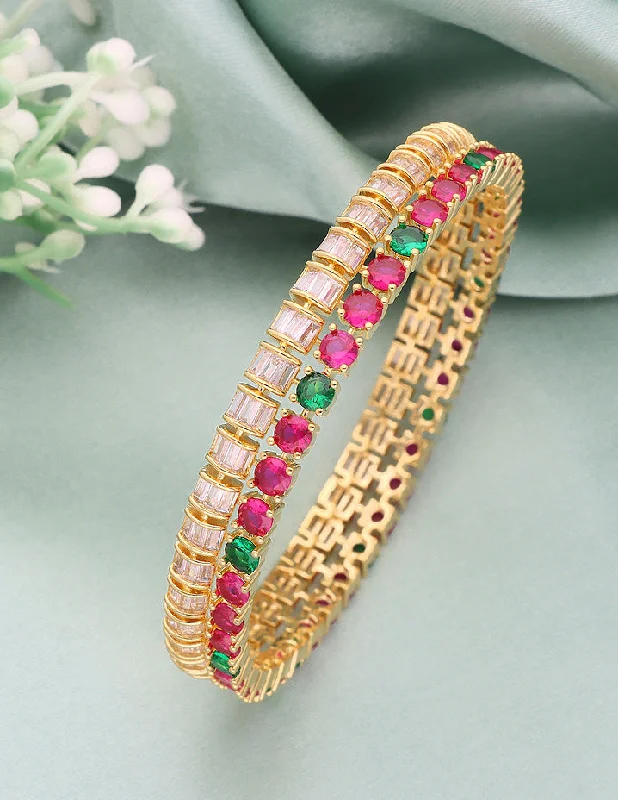 women’s friendship bracelets -Designer Zircon Gold Plated Bangles ZBGL11010