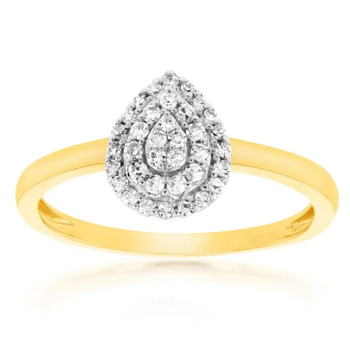 princess cut diamond engagement rings -Luminesce Laboratory Grown Pear 1/6 Carat Diamond Ring in 9ct Yellow Gold