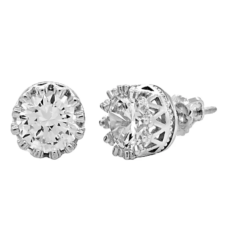 unique earrings for women -Austin: 8mm, 4.0ct Brilliant Cut Ice CZ Crown Set Screw Back Earrings