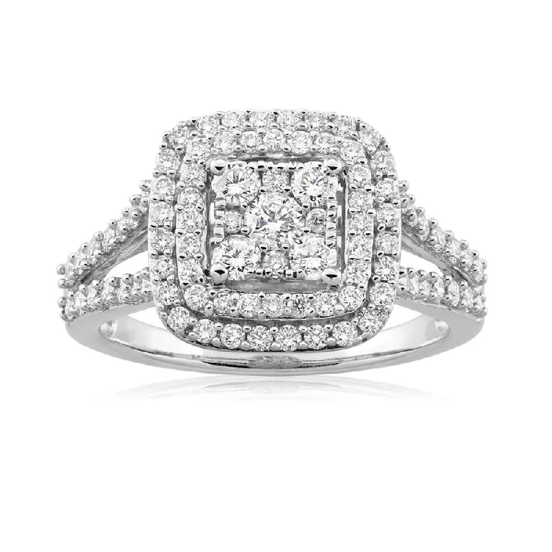 women’s matching engagement and wedding rings -9ct White Gold 1 Carat Diamond Ring With 91 Beautiful Diamonds