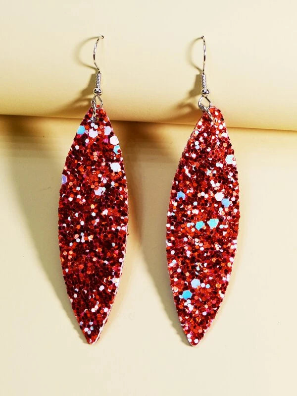 large hoop earrings for women -Red Glittered Elongated Oval Style Earrings