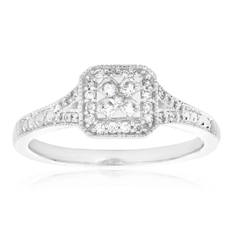 women’s alternative engagement rings -9ct White Gold Diamond Ring Set With 37 Beautiful Diamonds