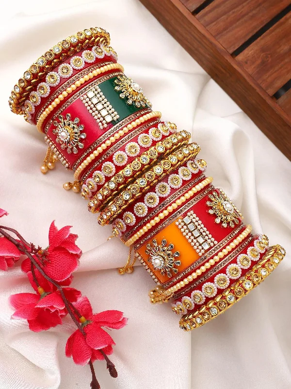 sophisticated bracelets for women -Rajasthani Bridal Chuda with Latkans, Traditional Rajwadi Bangle Set