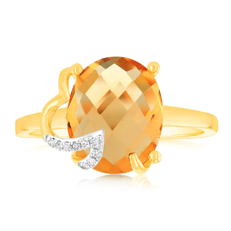 women’s alternative engagement rings -9ct Yellow Gold Natural Citrine And Diamond Ring