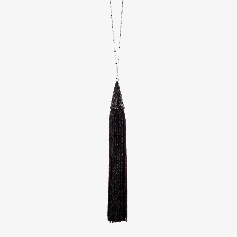 statement pendant necklaces for women -PAVÉ SILK TASSEL NECKLACE