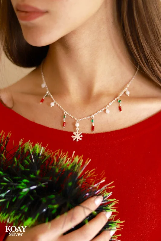 affordable necklaces for women -Colored Snowflake N