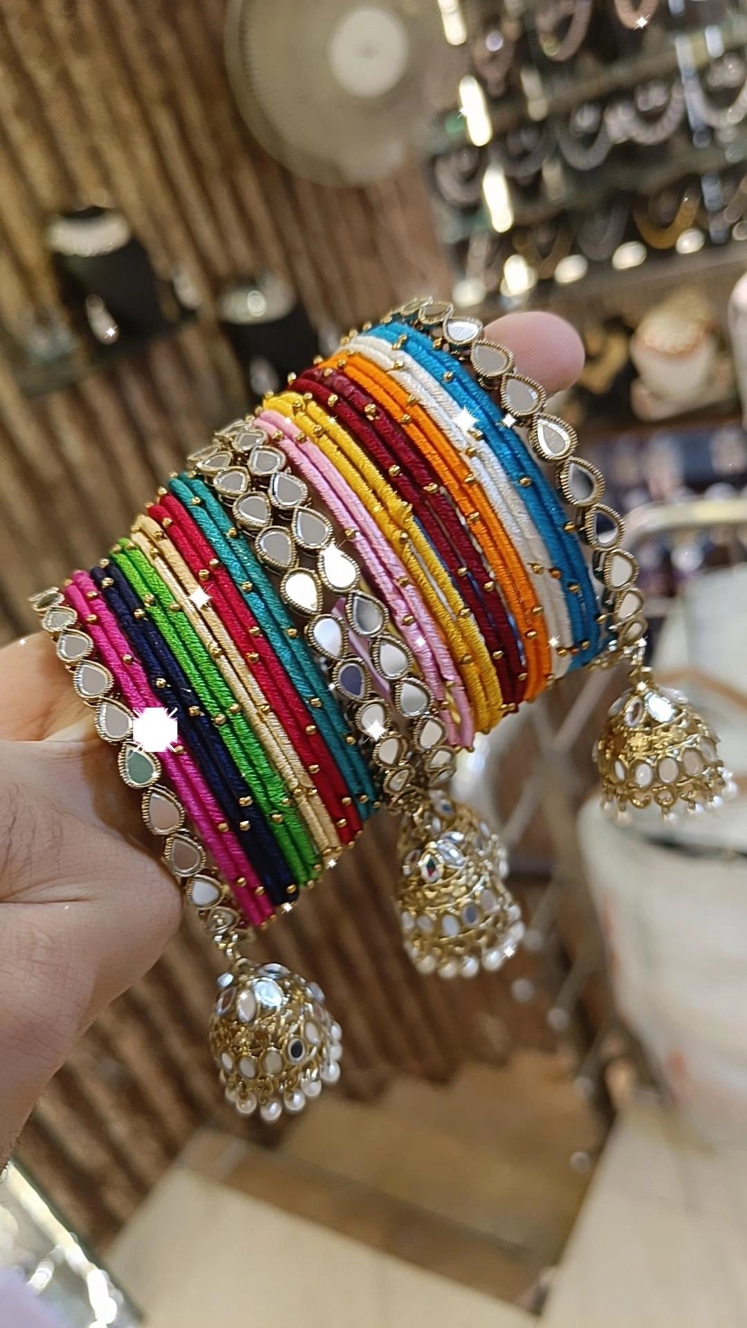 bracelet sets for women -Pearl Bangles with Mirror Work Thread - Bollywood Inspired Jewelry