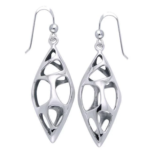 elegant earrings for women -Bold Filigree Long Silver Earrings TER1224