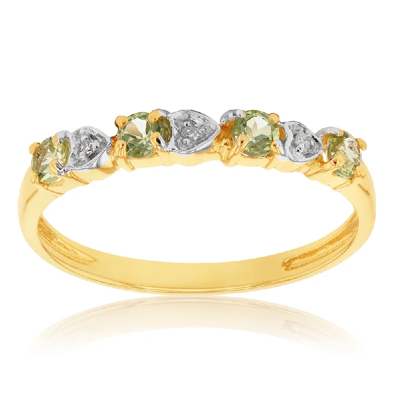 women’s colored gemstone engagement rings -9ct Yellow Gold Peridot and Diamond Ring