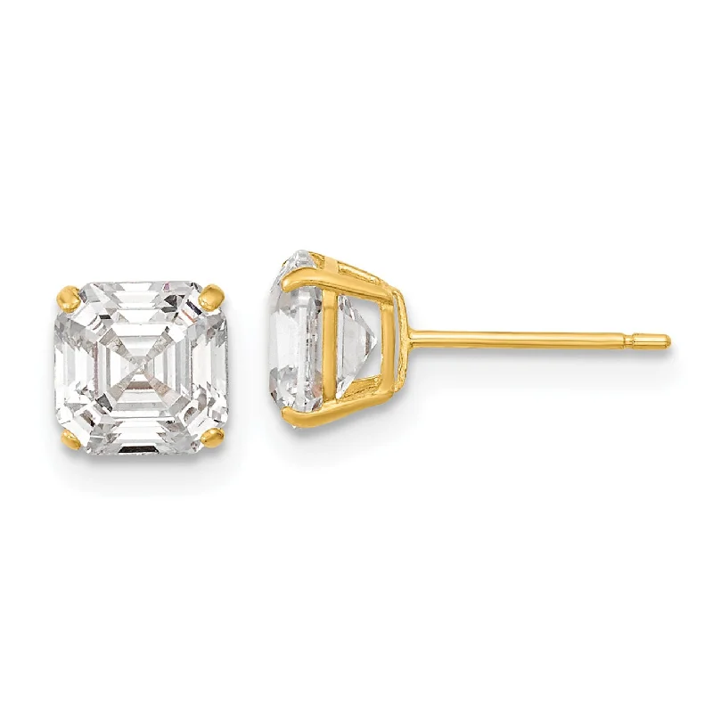 women’s chandelier drop earrings -Genesis: Asscher Cut IOF CZ Wire Basket Stud Earrings 14K Yellow Gold