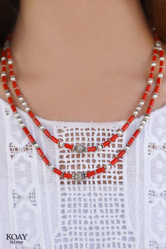 women’s tassel necklaces -Double Coral Necklace