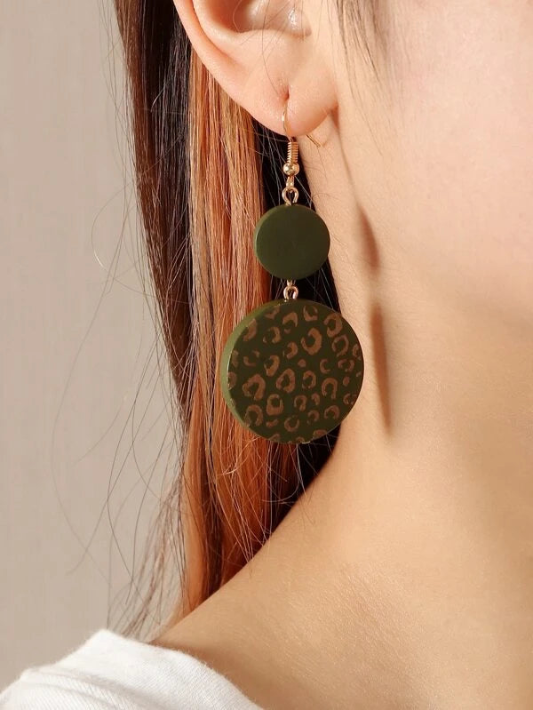 women’s cuff earrings -Green Leopard Wooden Earrings