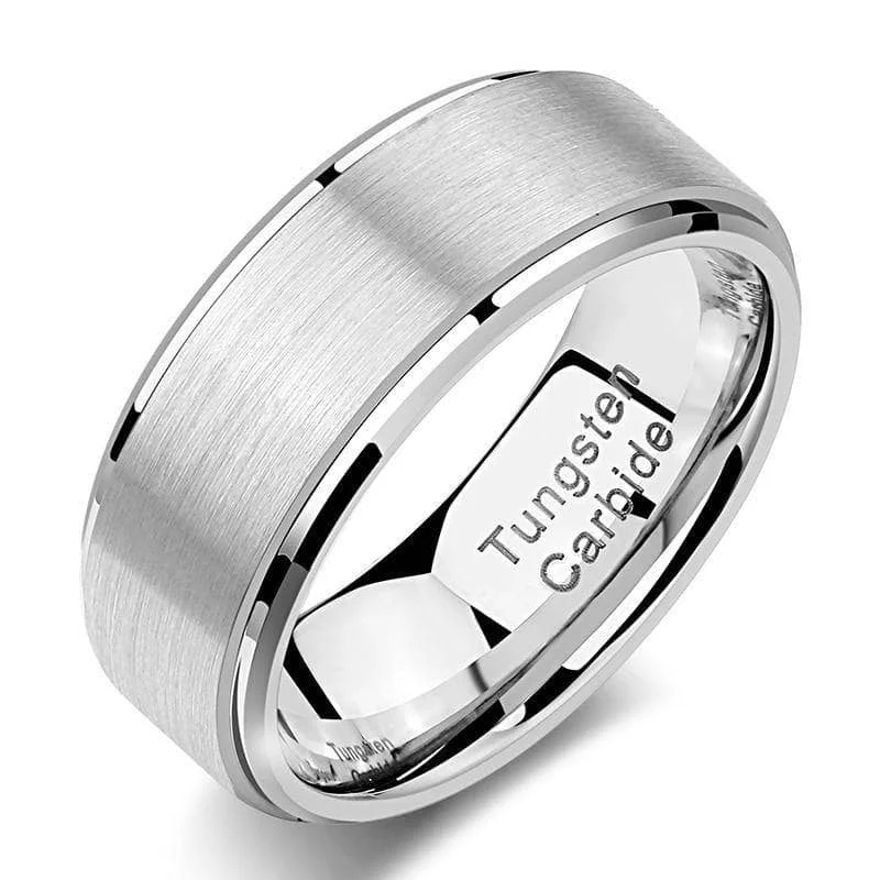 women’s stacked gemstone rings -Men's 8mm Silver Tungsten Carbide Wedding Band