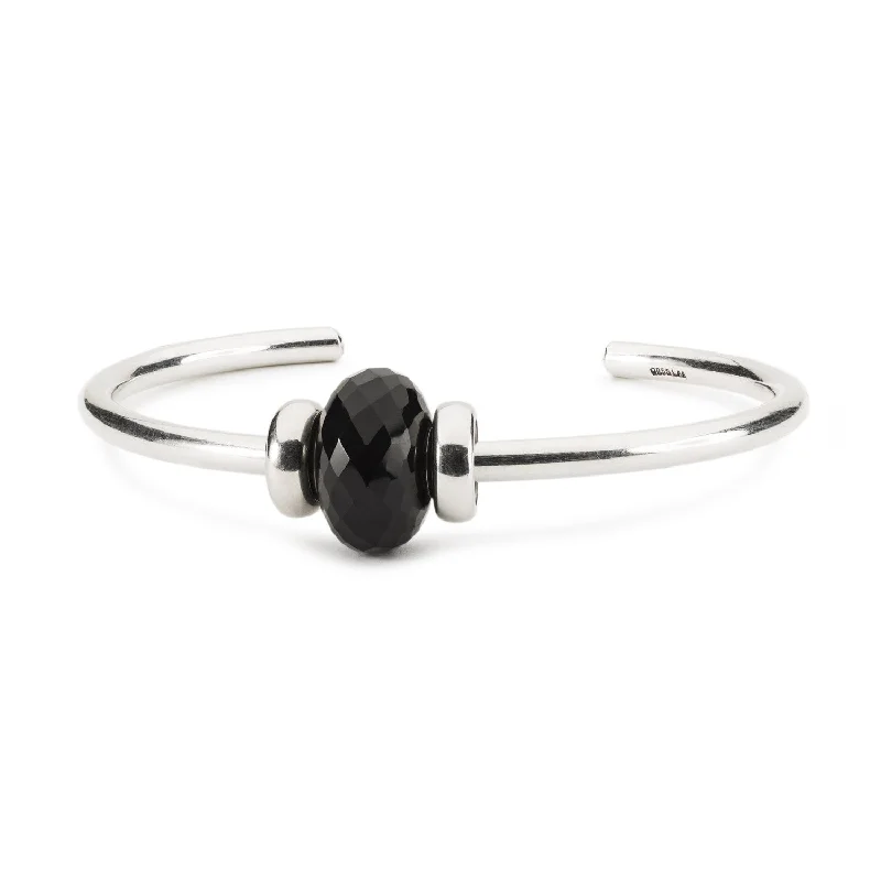 casual bracelets for women -Black Onyx Silver Bangle