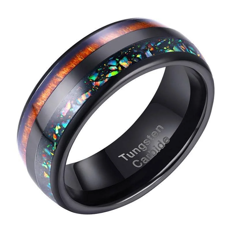 women’s diamond eternity bands -Men's Black Charm Rings 8mm Tungsten Carbide Wedding Band