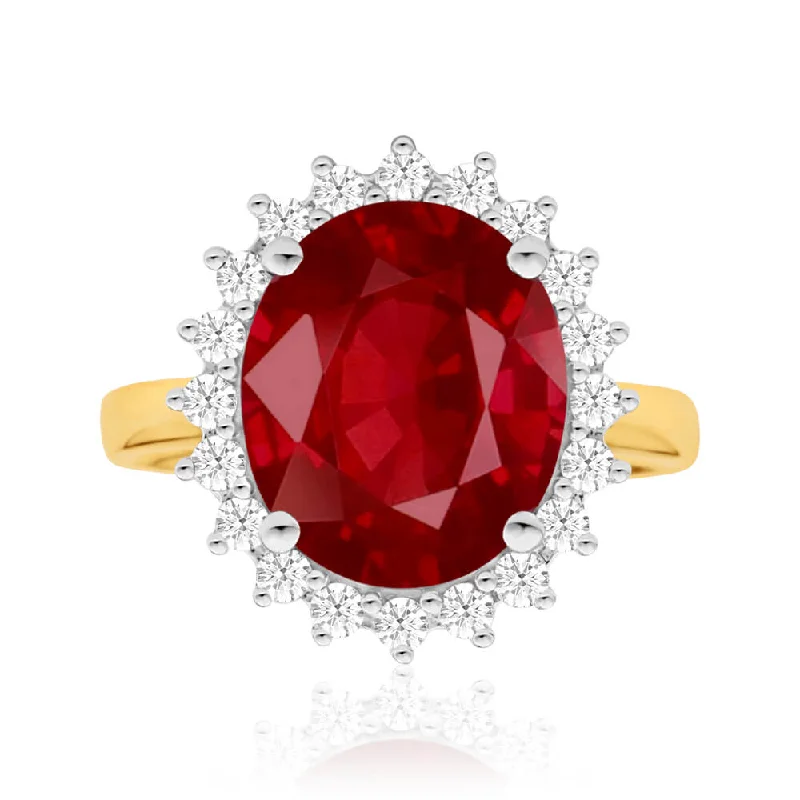 women’s large diamond engagement rings -9ct Yellow Gold 8ct Natural Enhanced Ruby and 1/2 Carat Diamond Ring