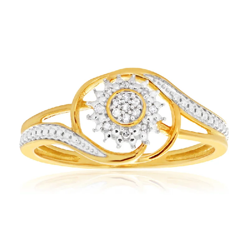 women’s matching engagement and wedding rings -9ct Yellow Gold Diamond Ring Set with 15 Stunning Brilliant Diamonds